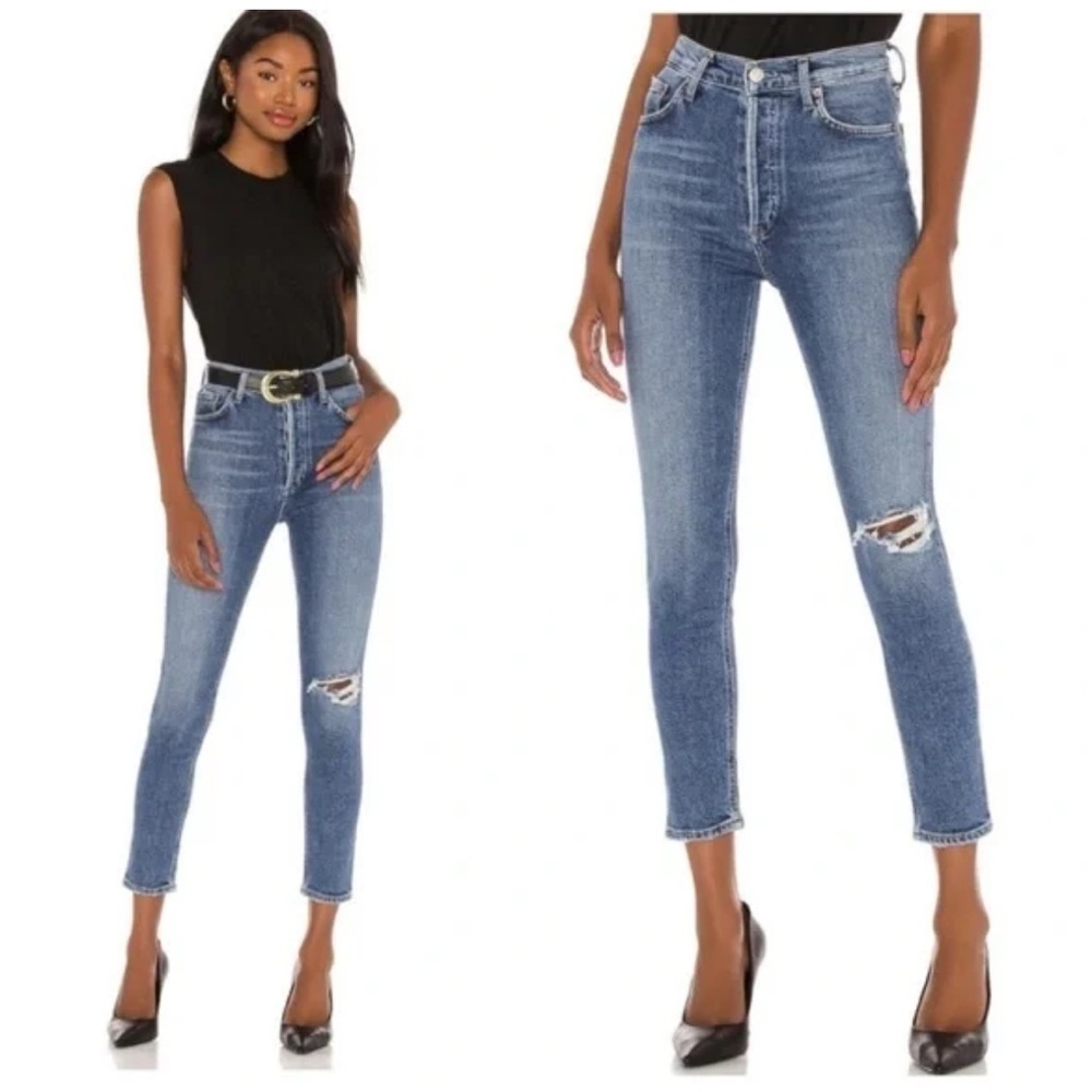 AGOLDE Nico High Rise Slim Shorline Distressed Crop Jeans size 23